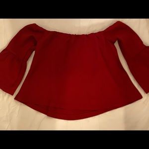 Burgundy peplum sleeves off the shoulder top